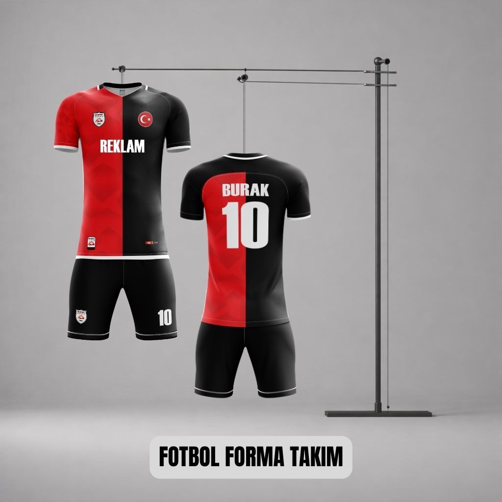 Resport Klasik Kırmızı Siyah Profesyonel Forma Seti